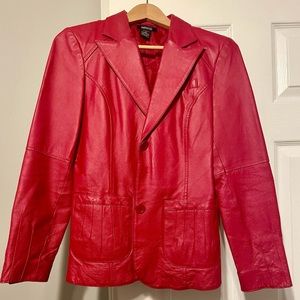 MetroStyle Leather Blazer Jacket Red Lined Size 4